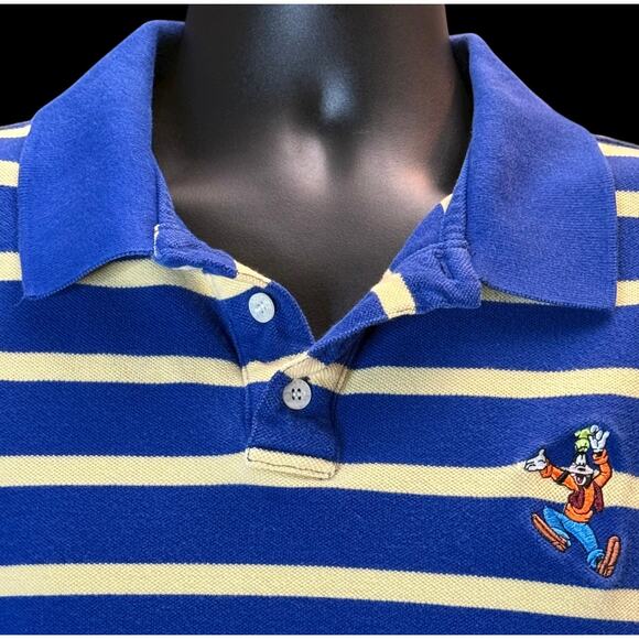 Vintage Disney Store Goofy Polo Shirt Blue Yellow Stripe XL 90s Embroidered Logo - Picture 6 of 11
